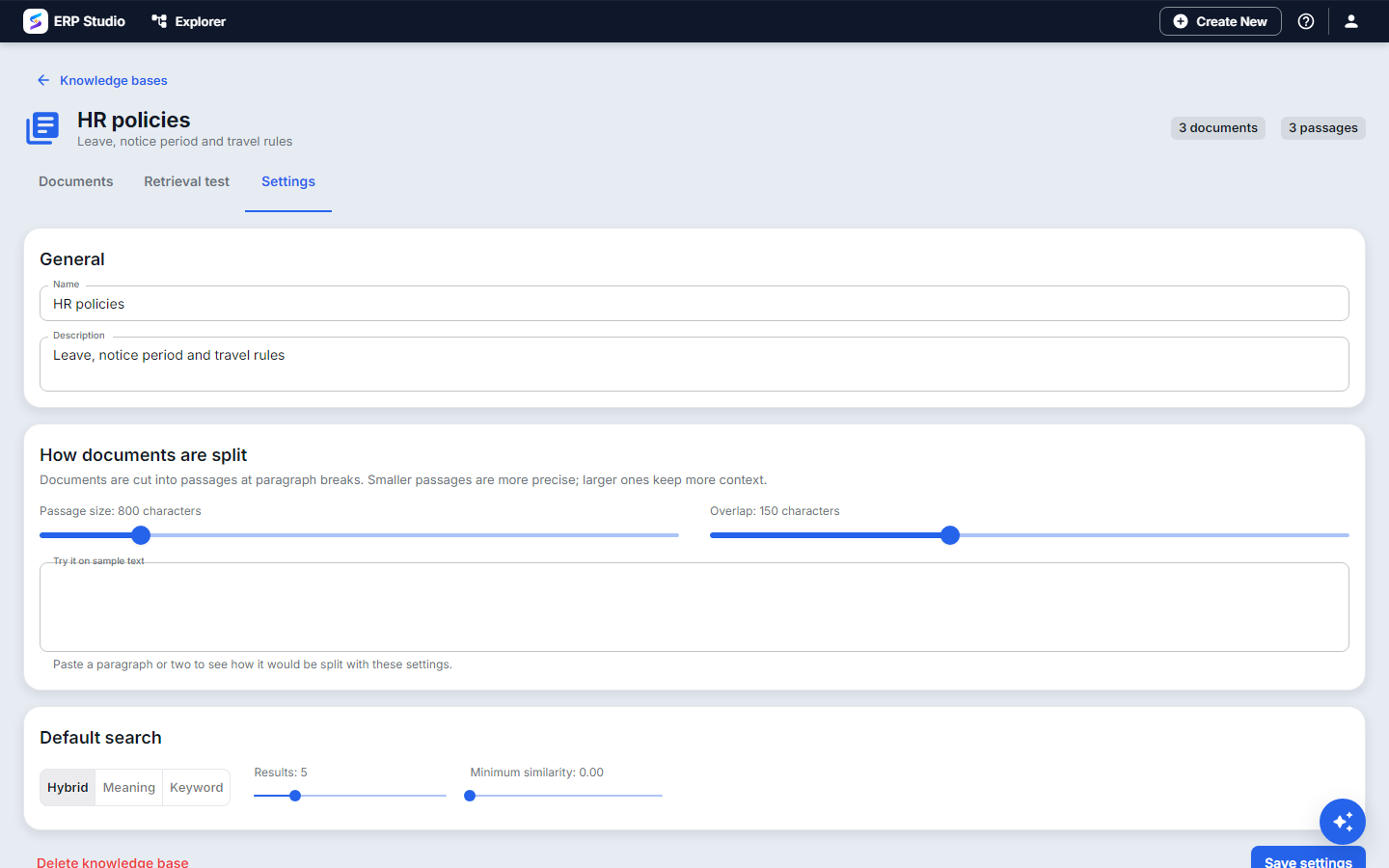 Knowledge base settings