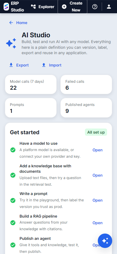 AI Studio home on a phone
