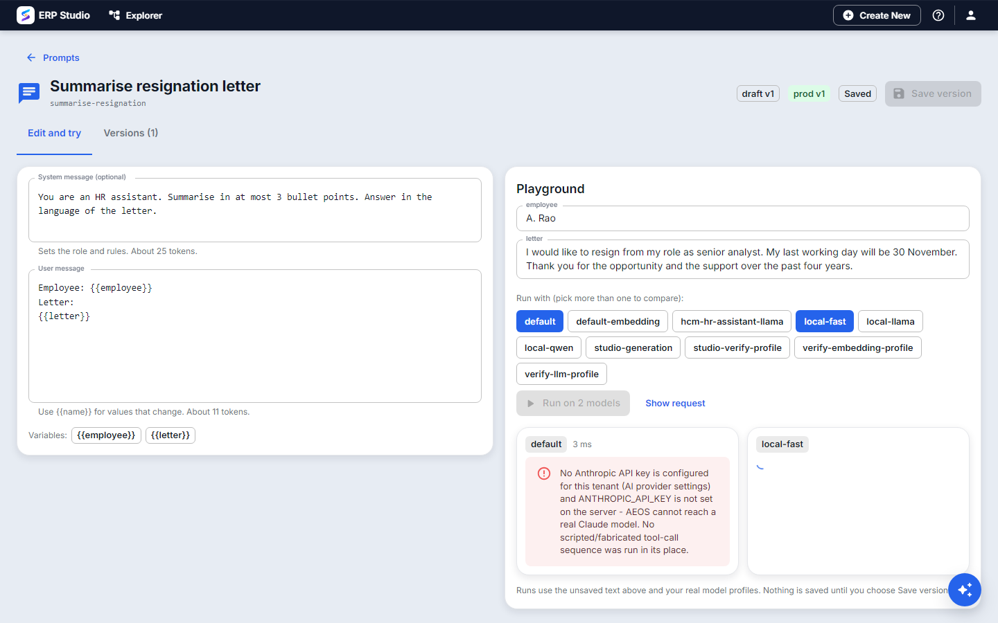 Prompt editor and playground